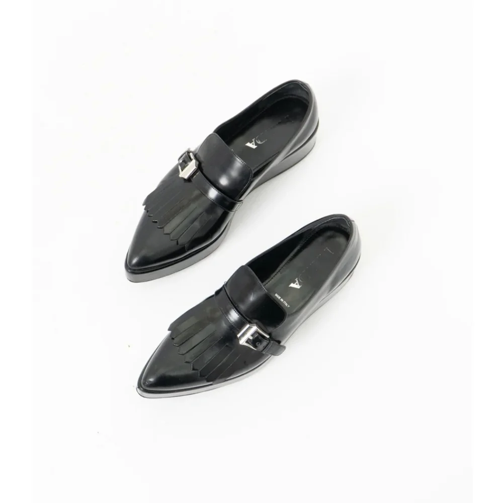Prada Black Leather Kiltie Loafers with Silver Buckle - Picture 3 of 9